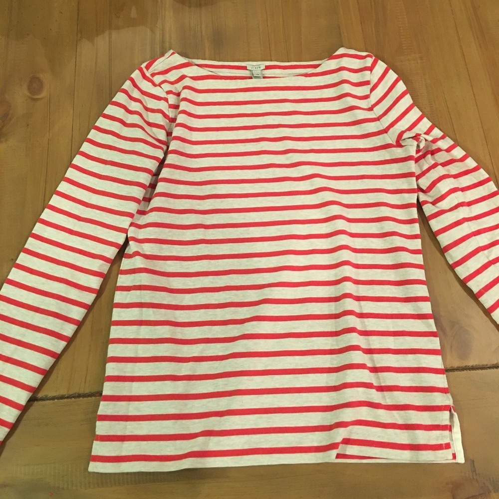 JCrew Boatneck Striped Shirt (Red and Tan)